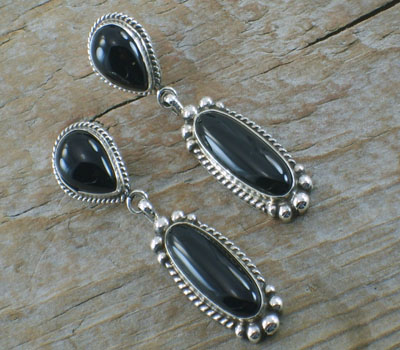 Native American Black Onyx Drop Earrings